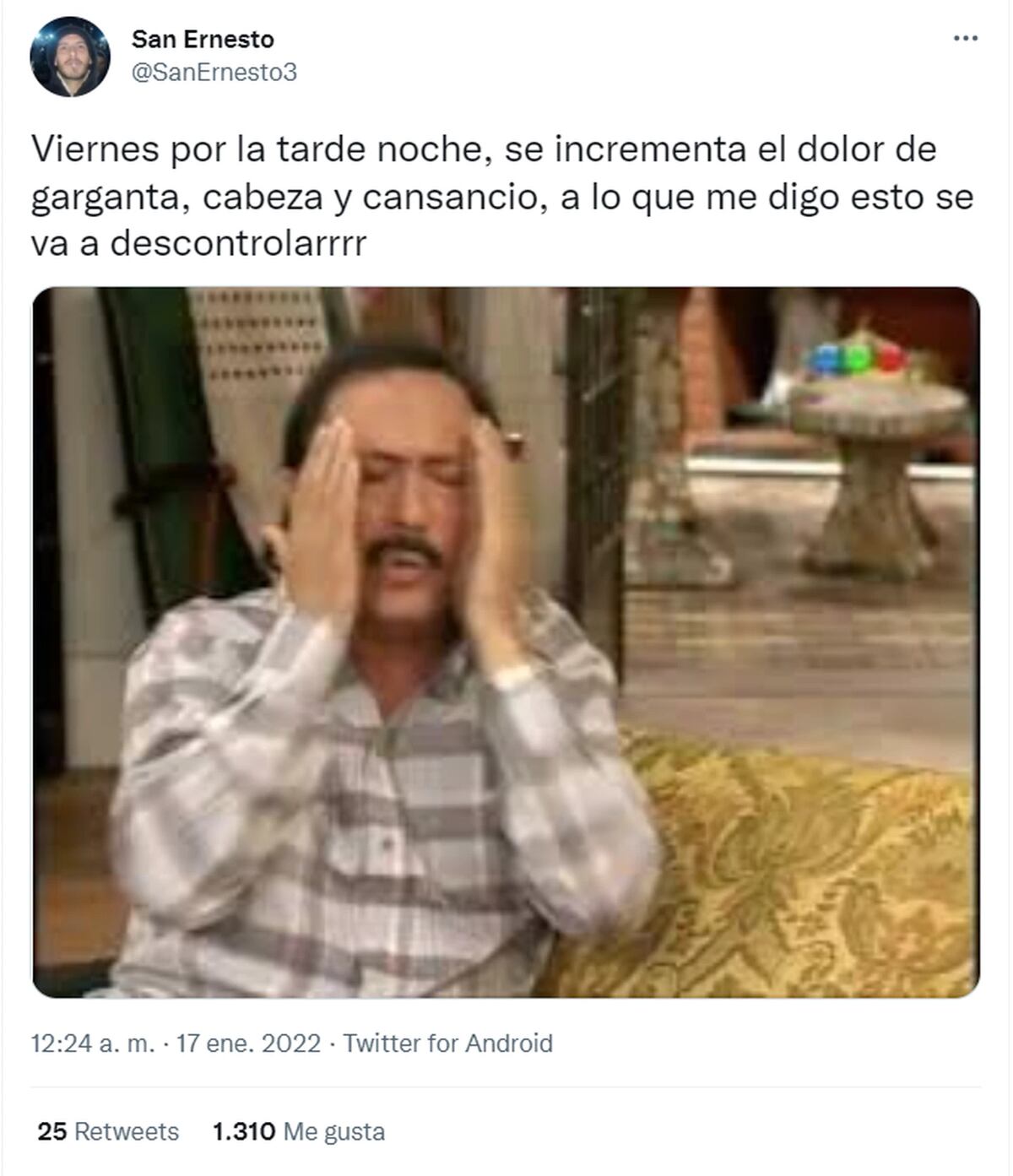 Relató su contagio de covid con memes de Casados con Hijos y se viralizó. (Captura de pantalla de @SanErneto3).