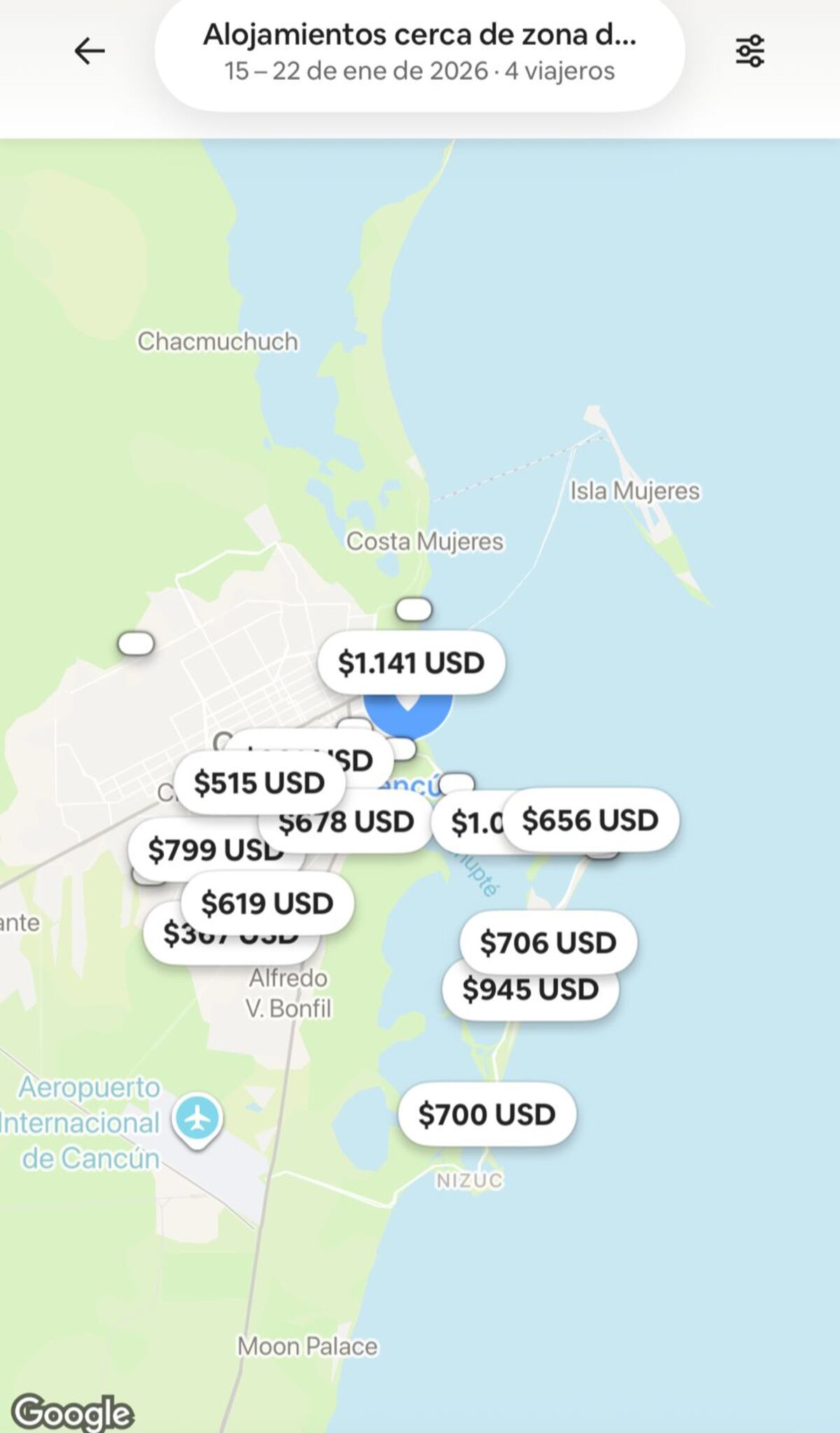 Airbnb ofrece precios variados en sus alojamientos por noche en Cancún.