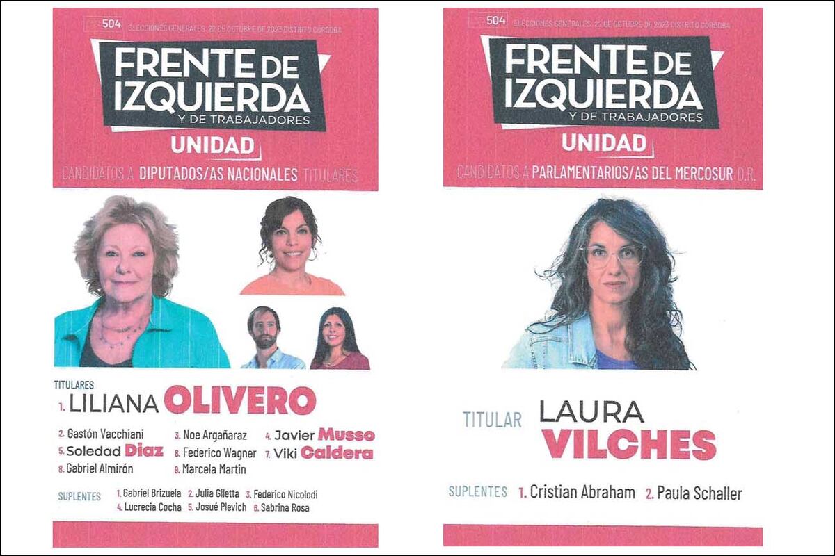 Elecciones 2023: boleta para las generales nacionales del Frente de Izquierda Unido. (La Voz)