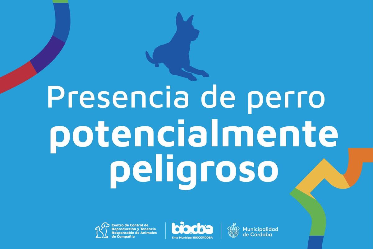 El cartel que incluirá el Ente BioCórdoba en los domicilios sobre perros potencialmente peligrosos. (Gentileza Ente)