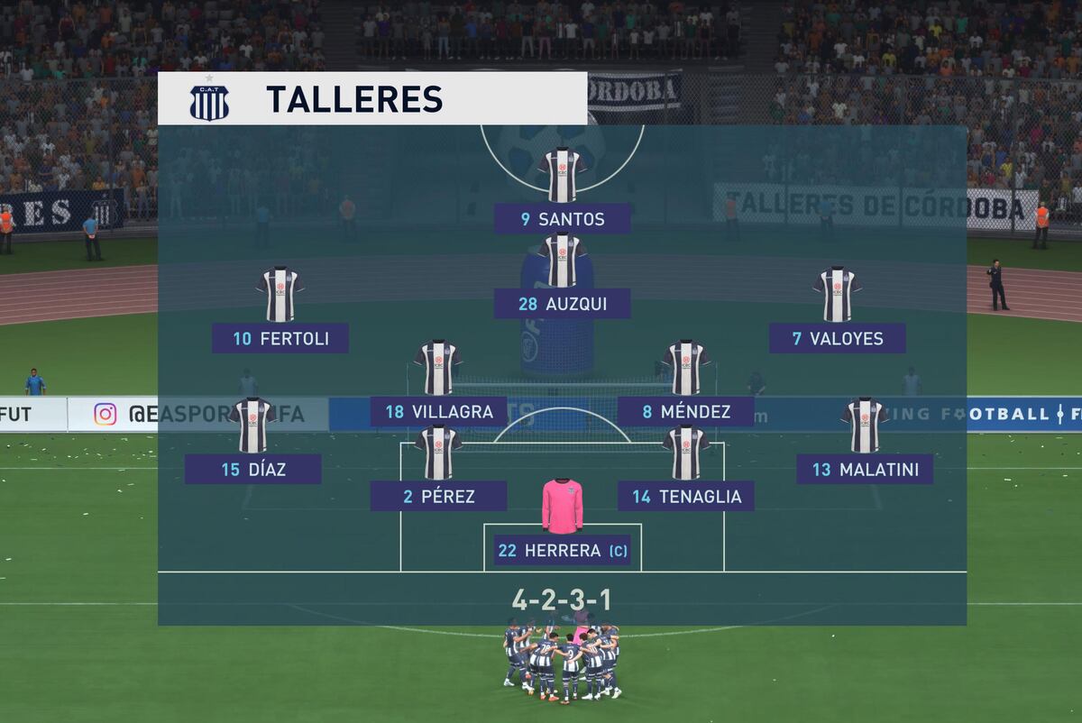 La formación de Talleres en el videojuego Fifa 22. (Captura de imagen)