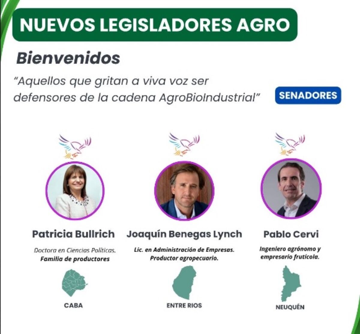 CONGRESO. Nuevos senadores vinculados al agro. (Gentileza Barbechando)