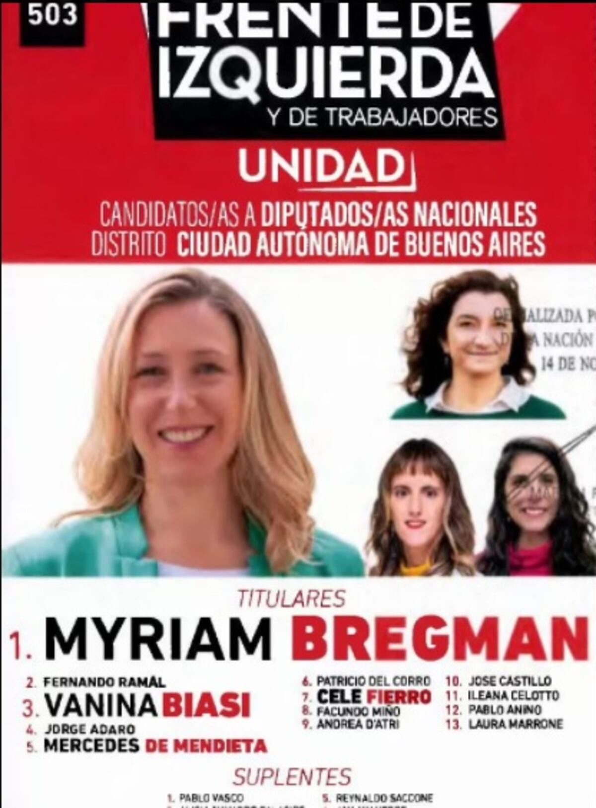 Boleta del Frente de Izquierda y de los Trabajadores.