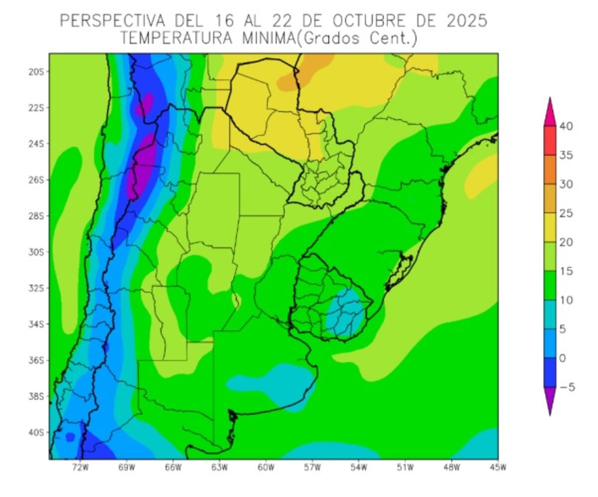 CLIMA. Perspectiva Climática del 16 al 22 de agosto, temperatura mínima. (Bolsa de Cereales)