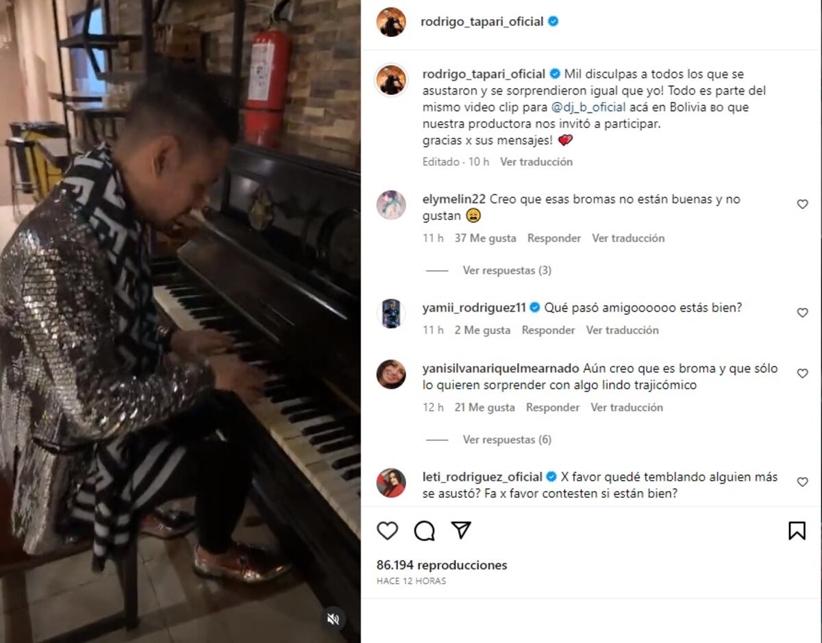Rodrigo Tapari salió a disculparse por el vivo de Instagram que hizo en Bolivia (Captura de pantalla)