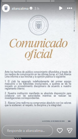El mensaje de Alianza Lima. (Captura)