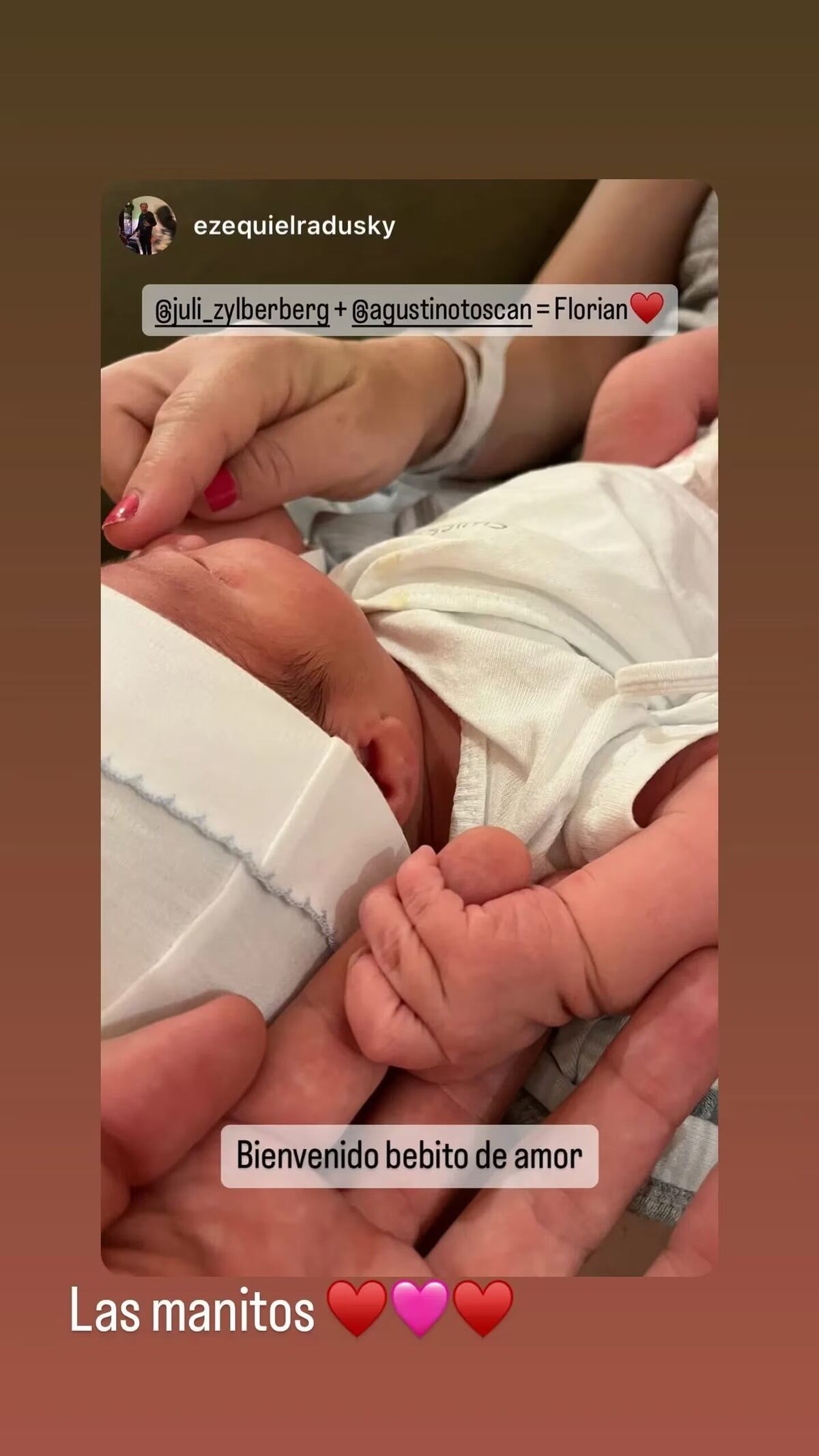 La publicación de Ezequiel Radusky que Julieta compartió en su Instagram. (Foto: captura de pantalla)