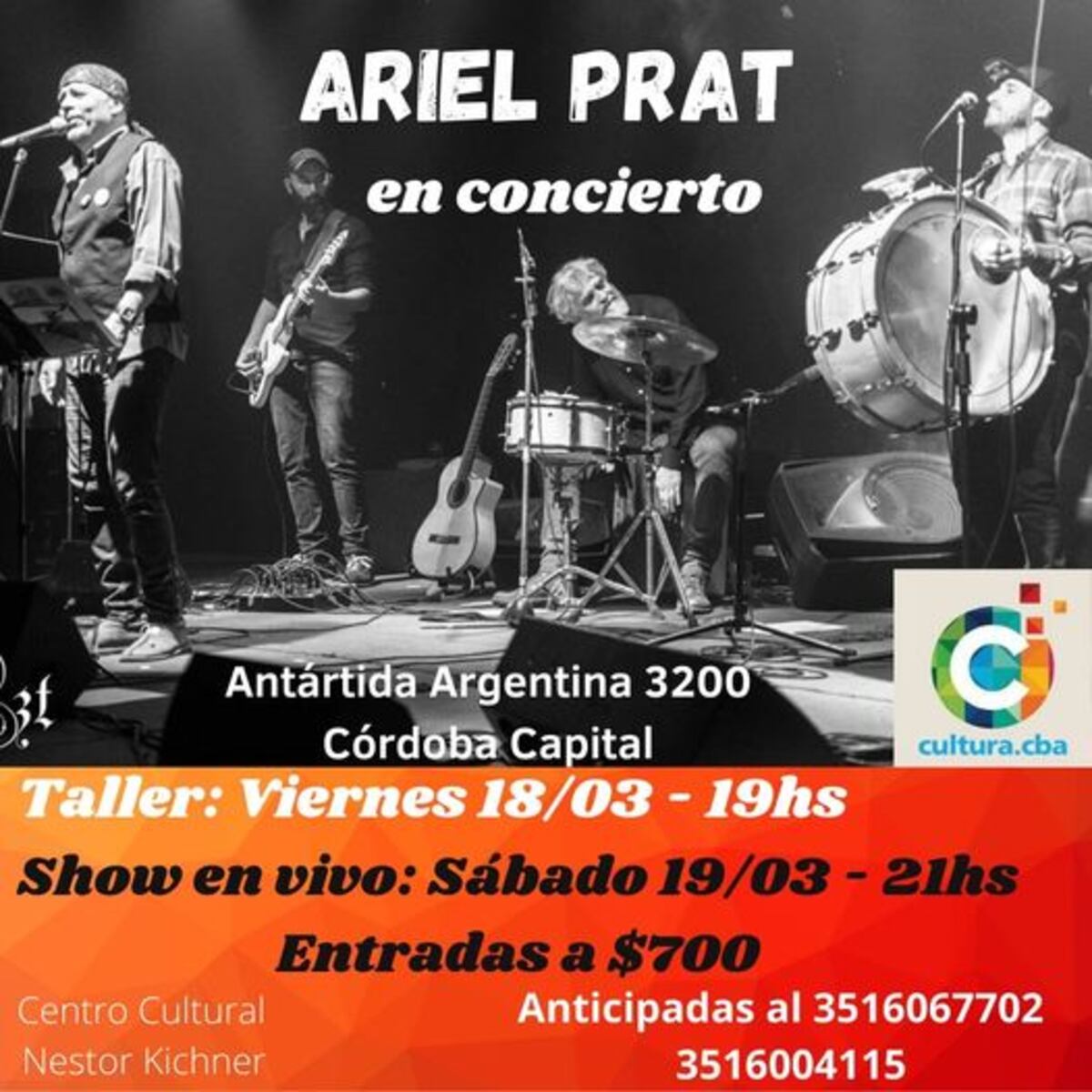 Afiche de la presentación de Ariel Prat en Córdoba. (Facebook Ariel Prat)