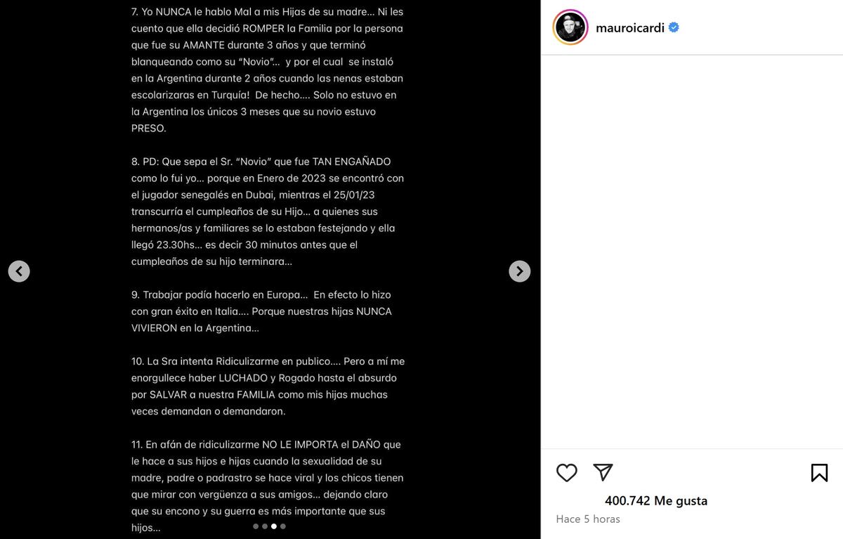 El descargo de Mauro Icardi tras blanquear su relación con China Suárez (Captura de pantalla)