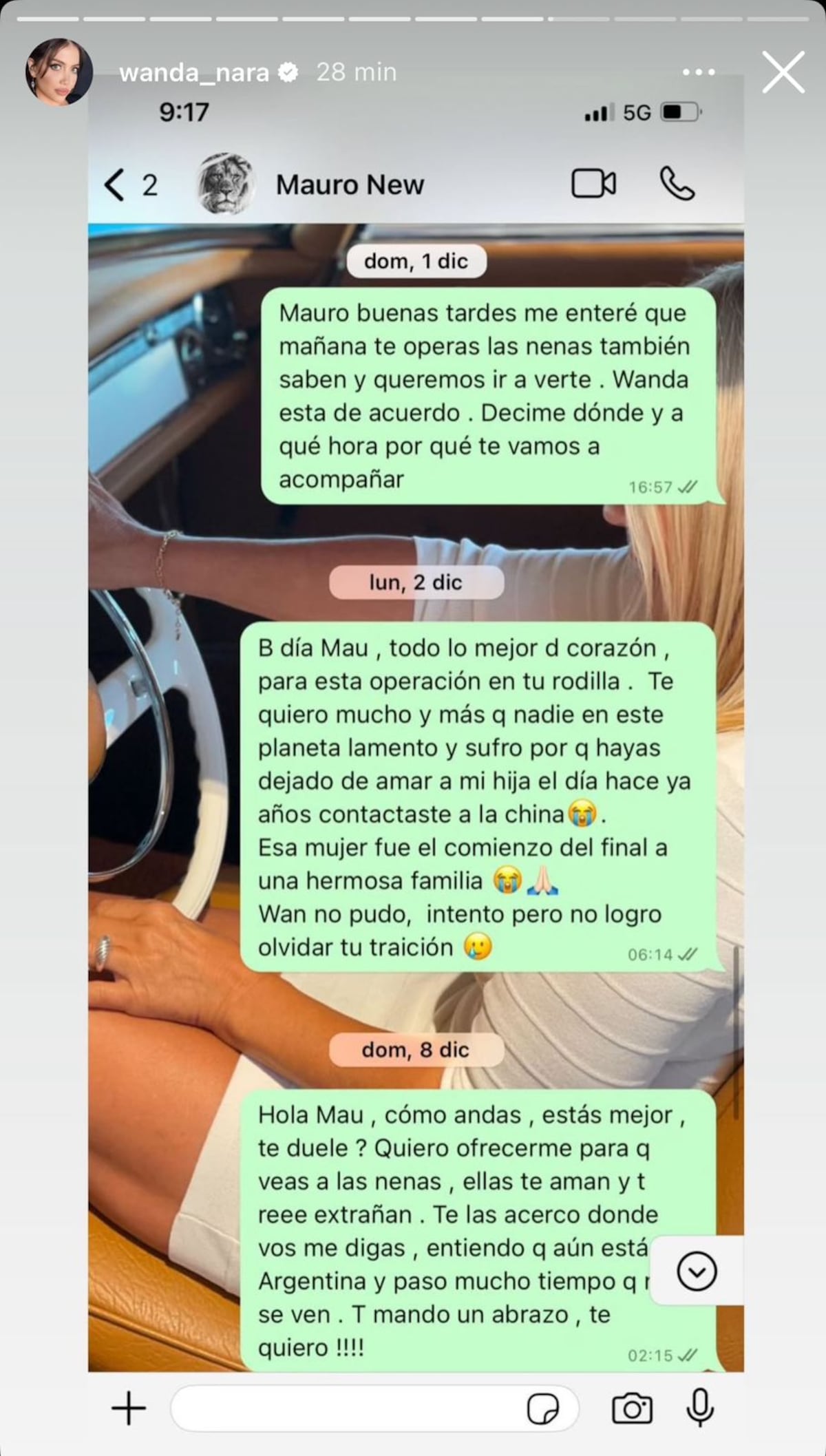 Wanda Nara compartió chats de su madre con Mauro Icardi (Captura de pantalla)
