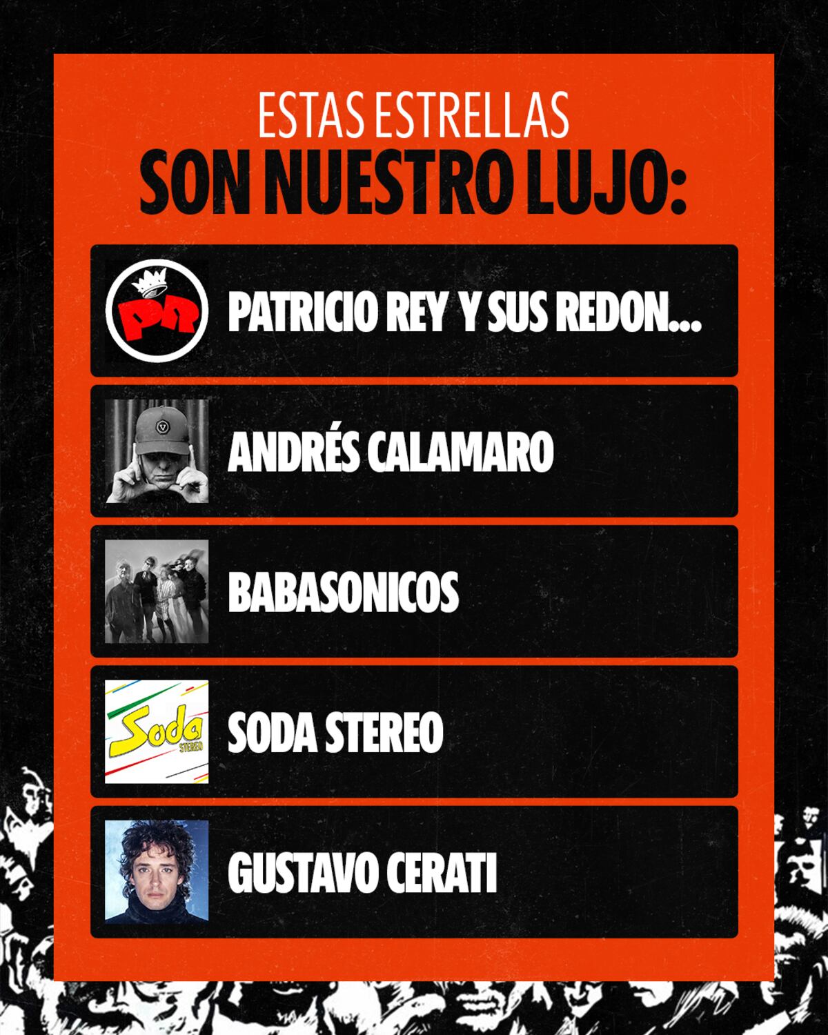 Placas de un informe de Spotify sobre Rock Nacional. (Spotify)