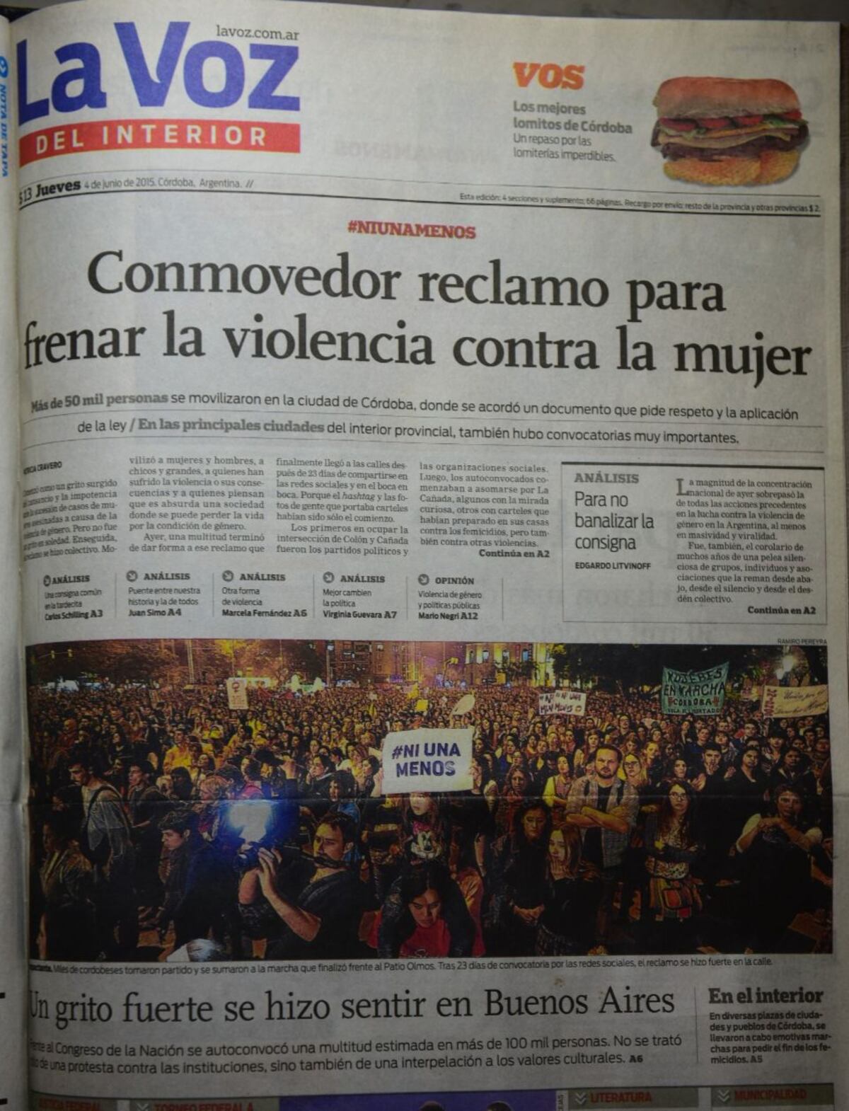 La tapa de La Voz un día después de la movilización