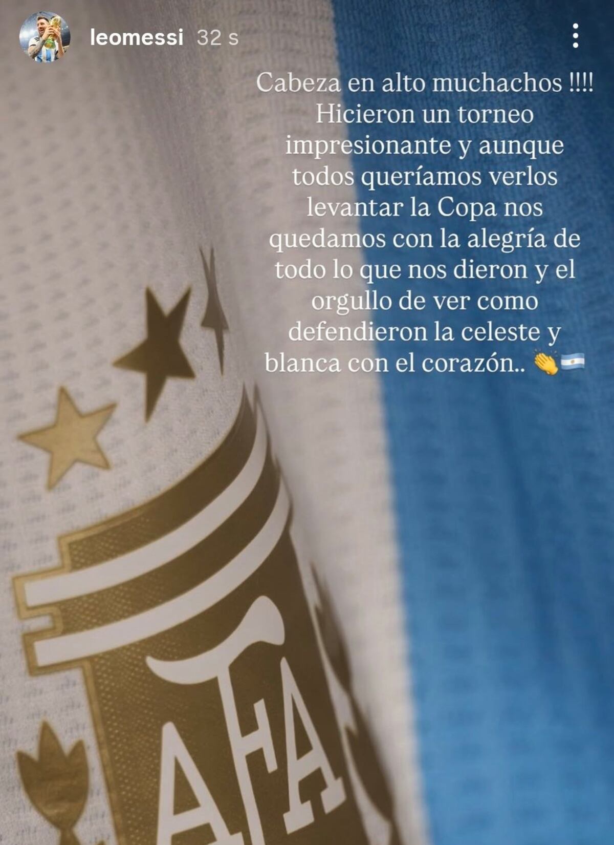 Mensaje de Messi para la Sub 20. (Captura).