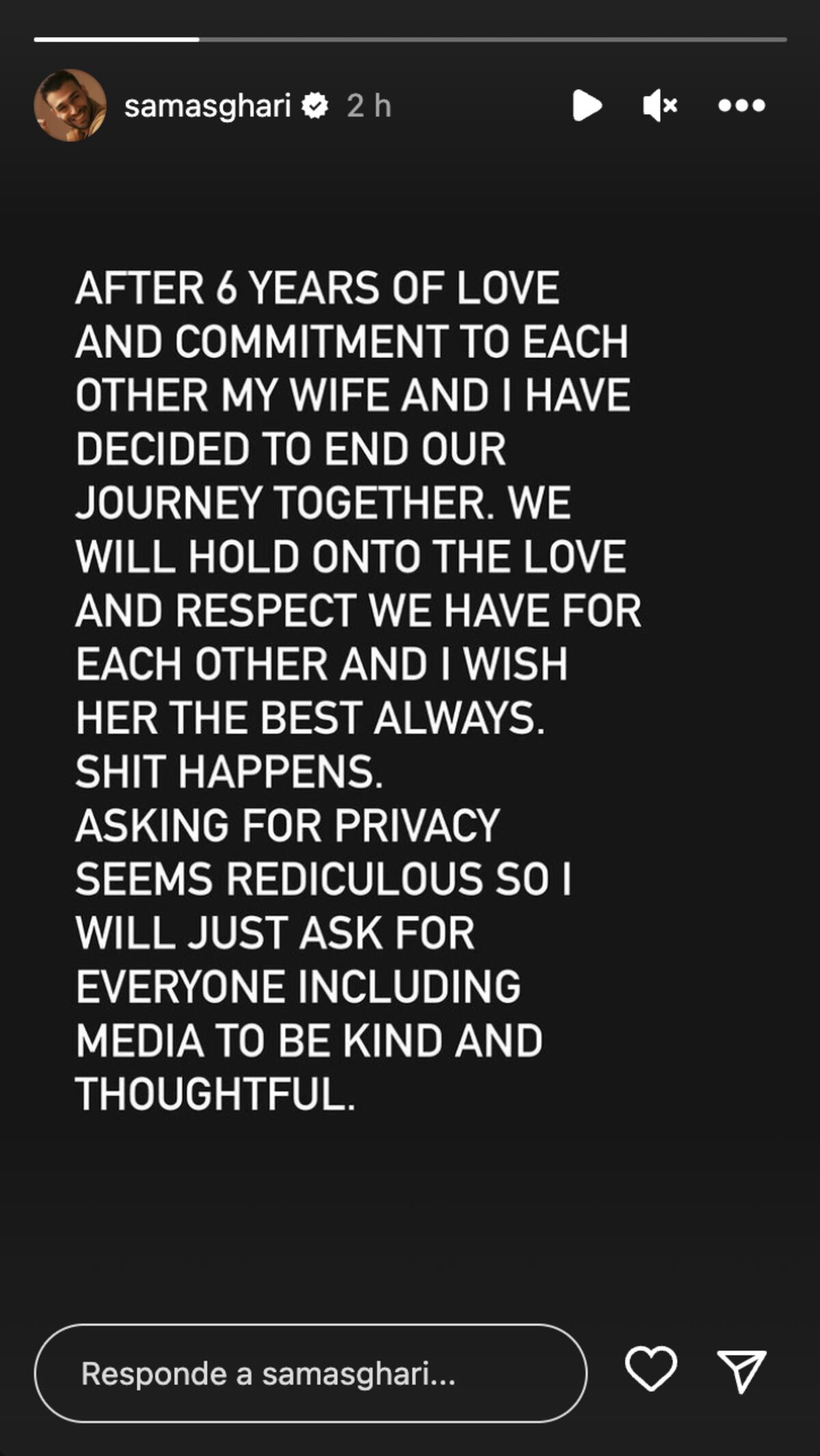 El comunicado de Sam Asghari sobre su divorcio de Britney Spears. (Foto: Captura de pantalla)