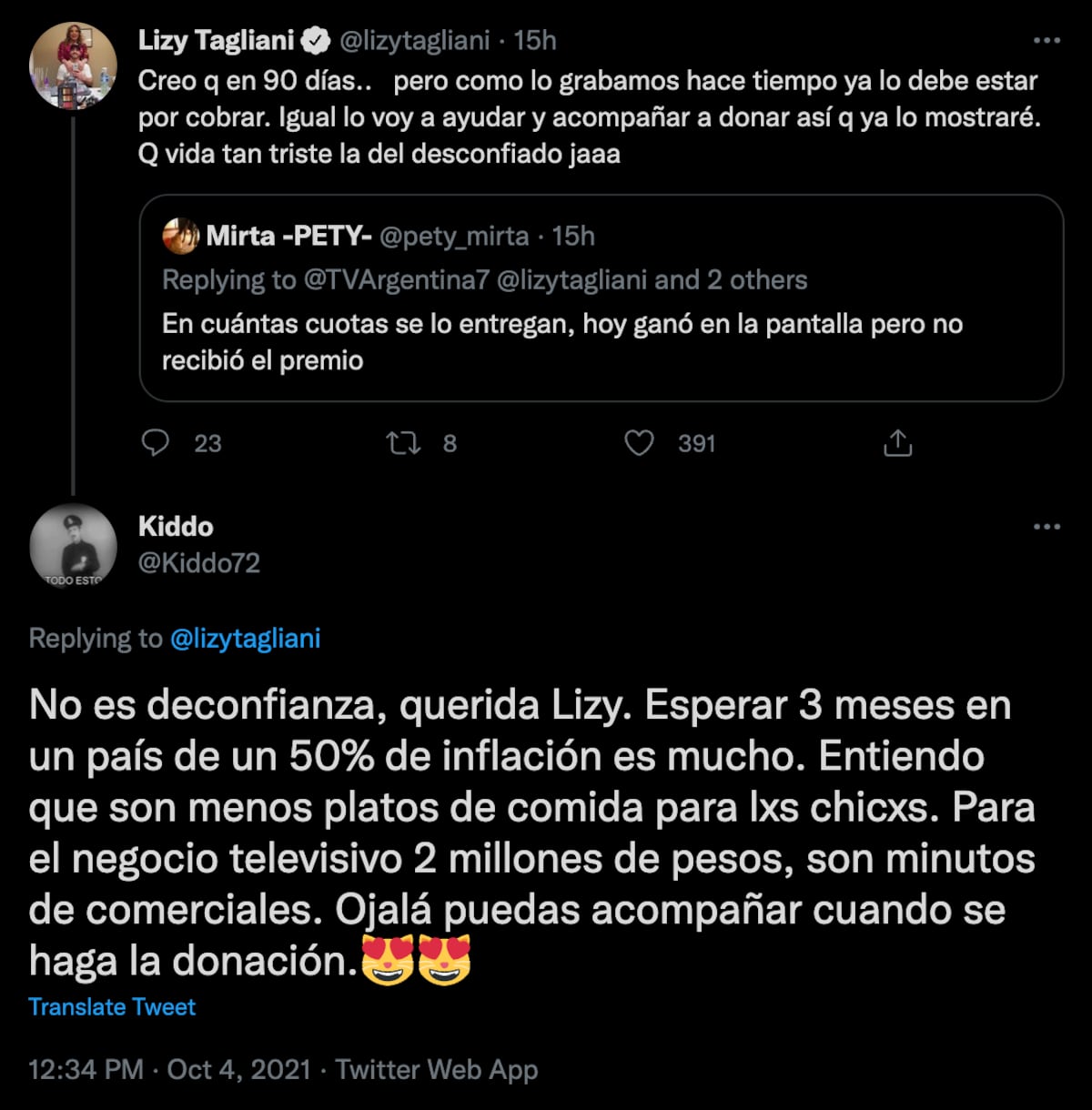 Los tuits de Lizy Tagliani