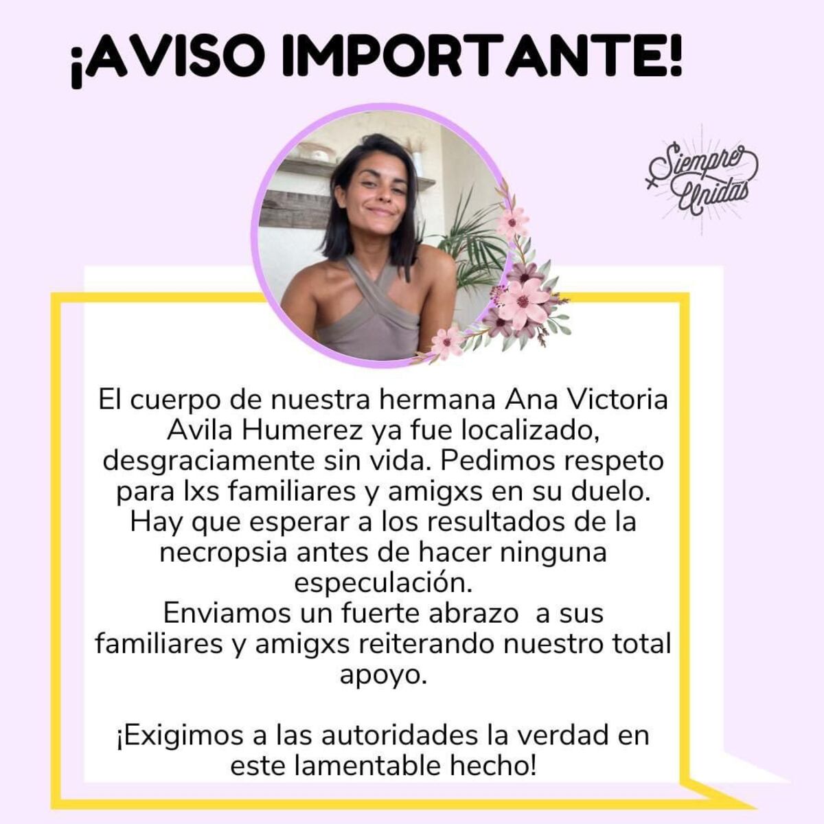 México. Amigos piden que se sepa que le sucedió a Ana Victoria.