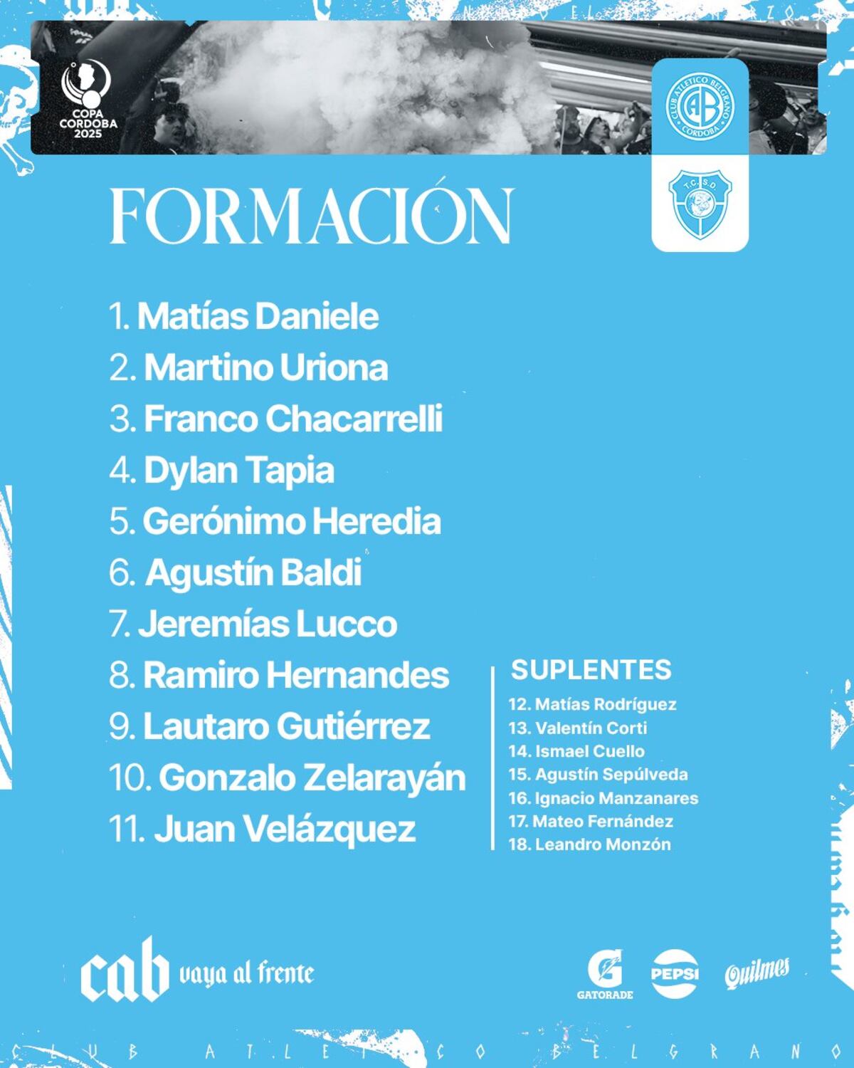 Formación inicial del Pirata ante Toro de Moldes (Prensa Belgrano).