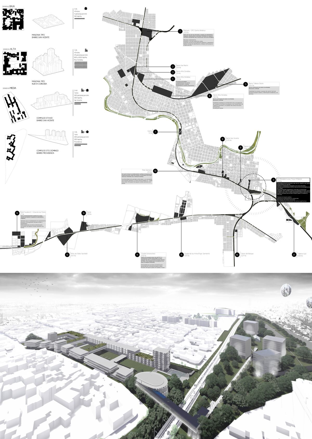 La propuesta de densificación realiza un ensayo sobre un sector ubicado en el sur de San Vicente, y llega hasta la avenida Sabattini (La Voz).