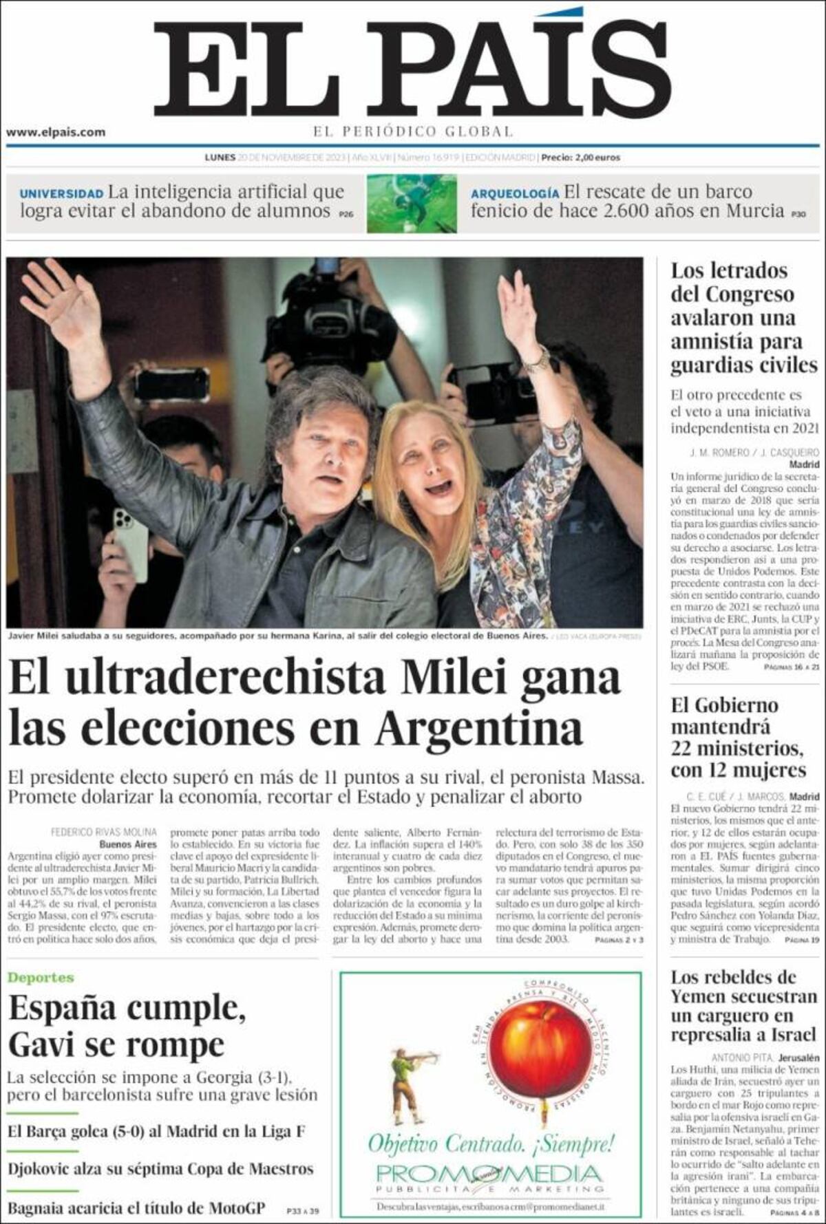 Las tapas de diarios argentinos y del mundo por el triunfo de Milei.