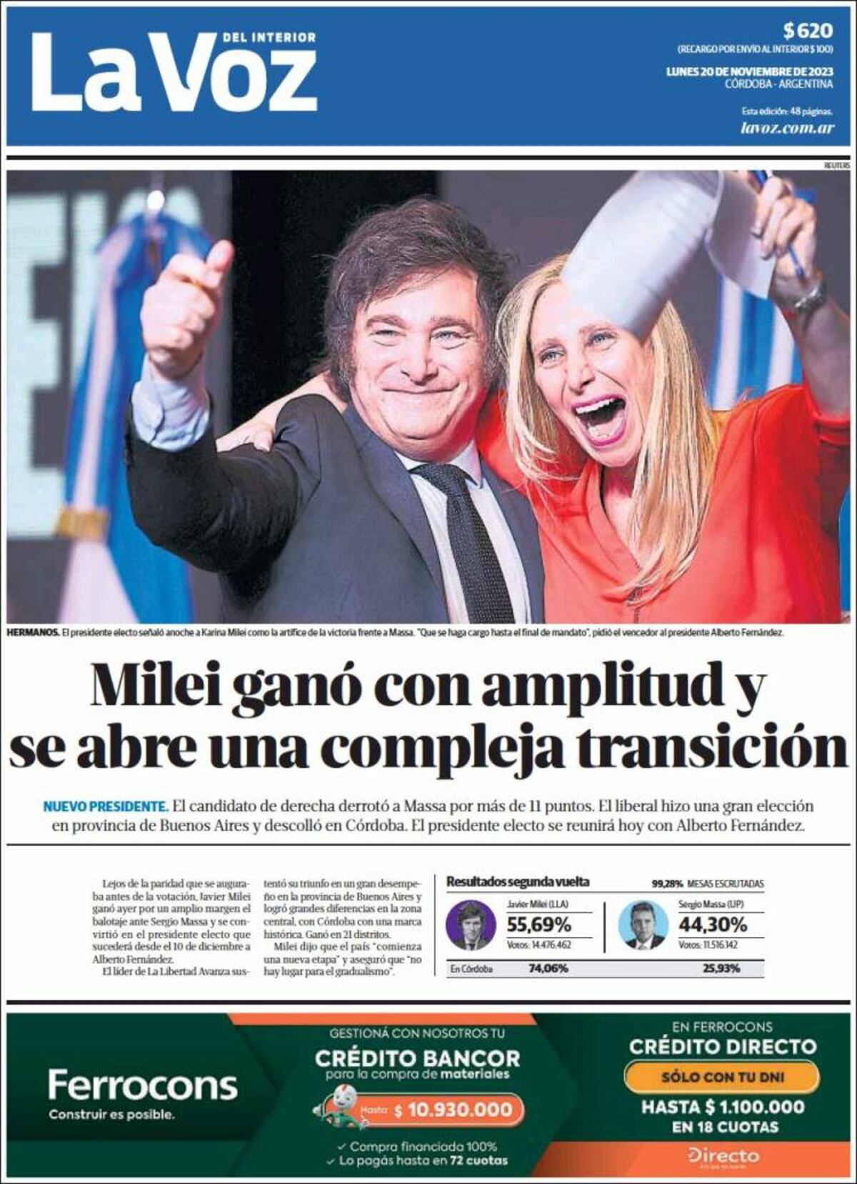 Las tapas de diarios argentinos y del mundo por el triunfo de Milei.