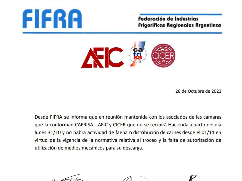 El comunicado de Fifra.