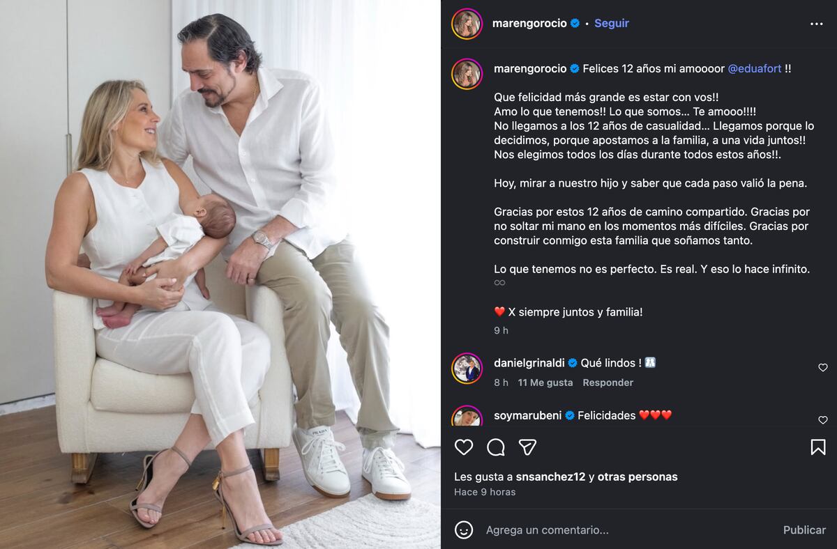 Rocío Marengo y Eduardo Fort celebraron 12 años de amor, ahora junto a Isidro. (Foto: captura de pantalla)
