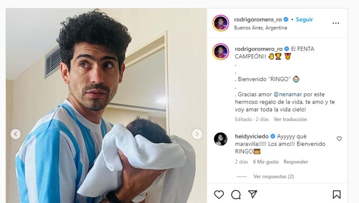 La celebración en redes de Rodrigo Romero por la llegada de su quinto hijo. (Captura de Instagram)