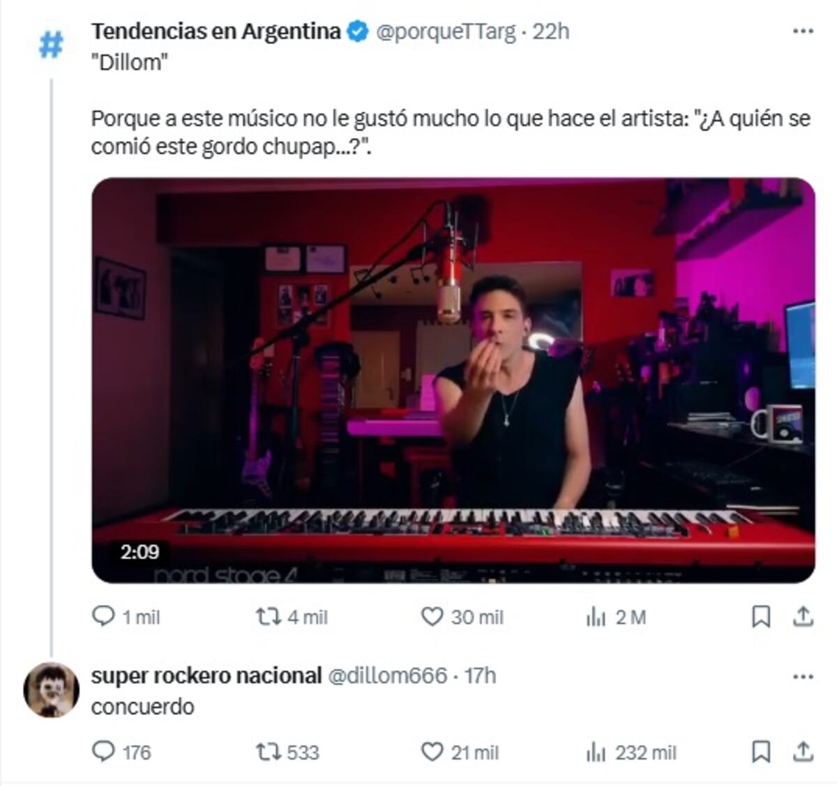 Dillom le respondió a un youtuber que destrozó su show de los premios Gardel (Captura de pantalla)