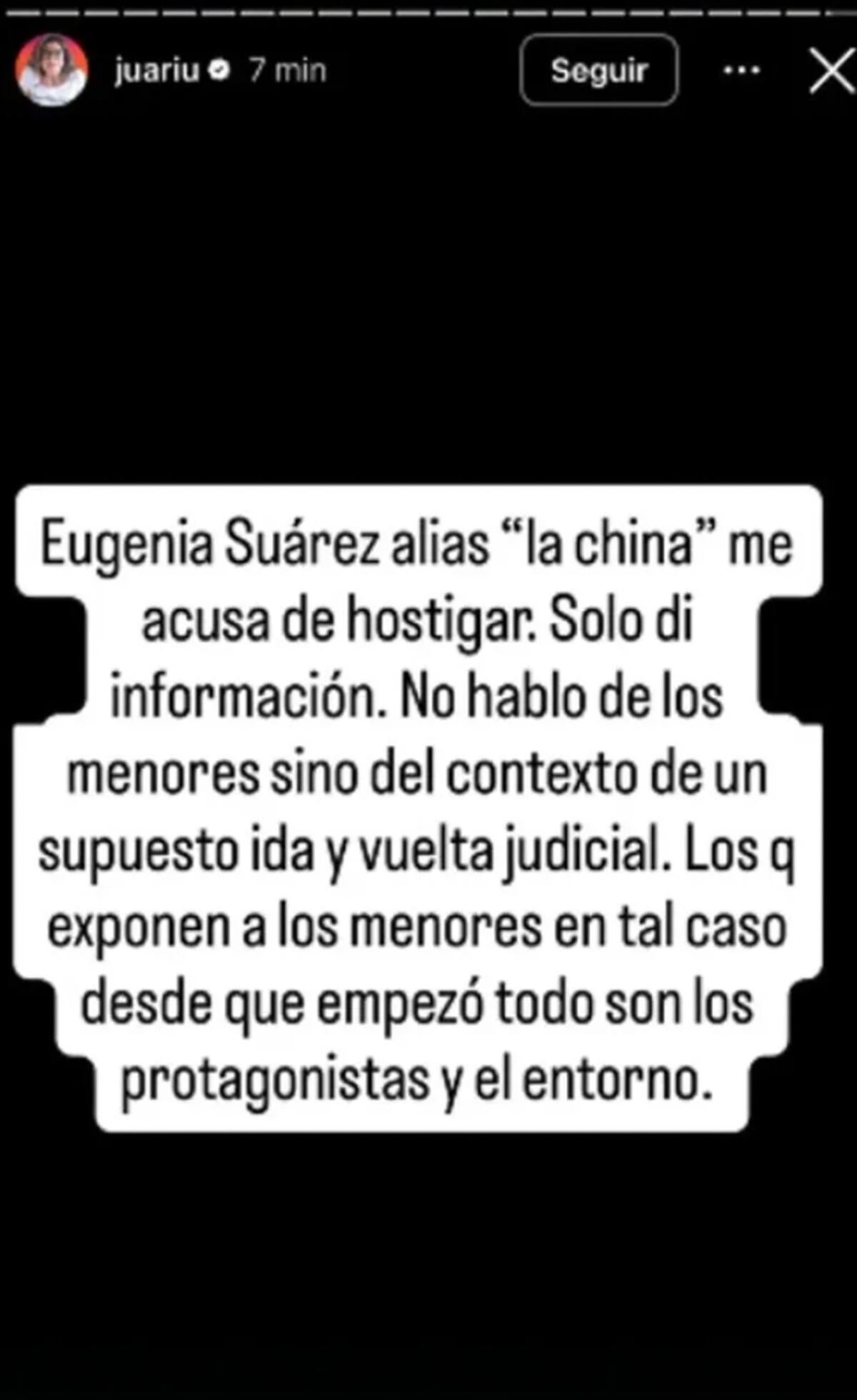 La filosa respuesta de Juariu a la acusación de "la China" Suárez en su contra. (Foto: Captura de pantalla)