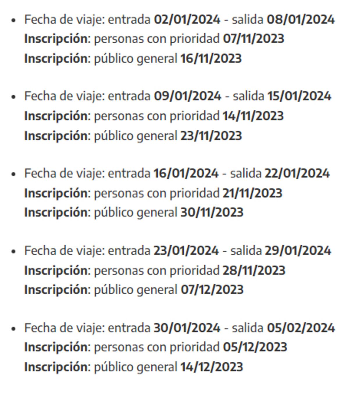 Turismo social. Las fechas disponibles para vacaciones en Embalse y Chapadmalal en el verano 2023/2024 (Ministerio de Turismo y Deportes).