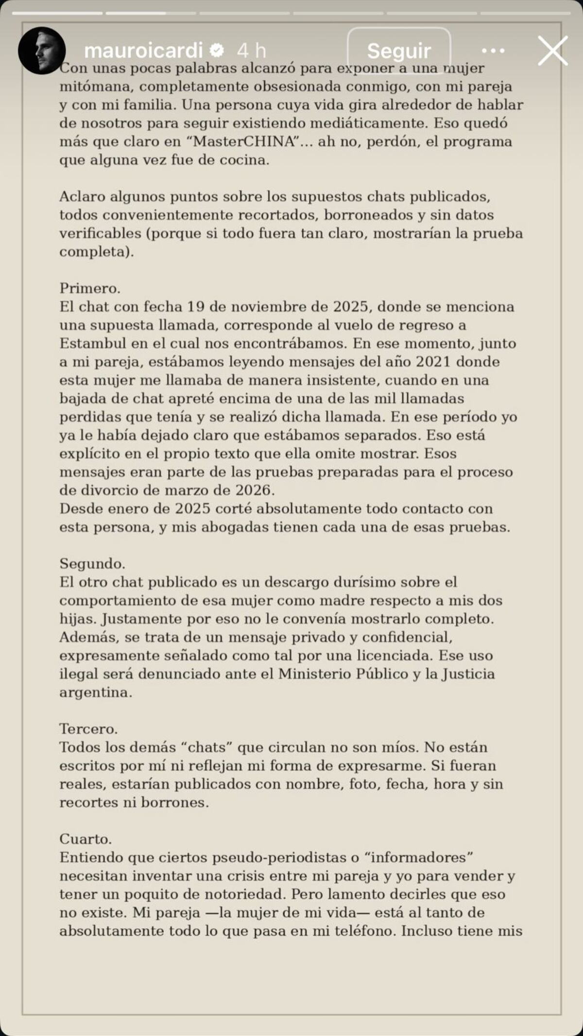 El descargo de Mauro Icardi