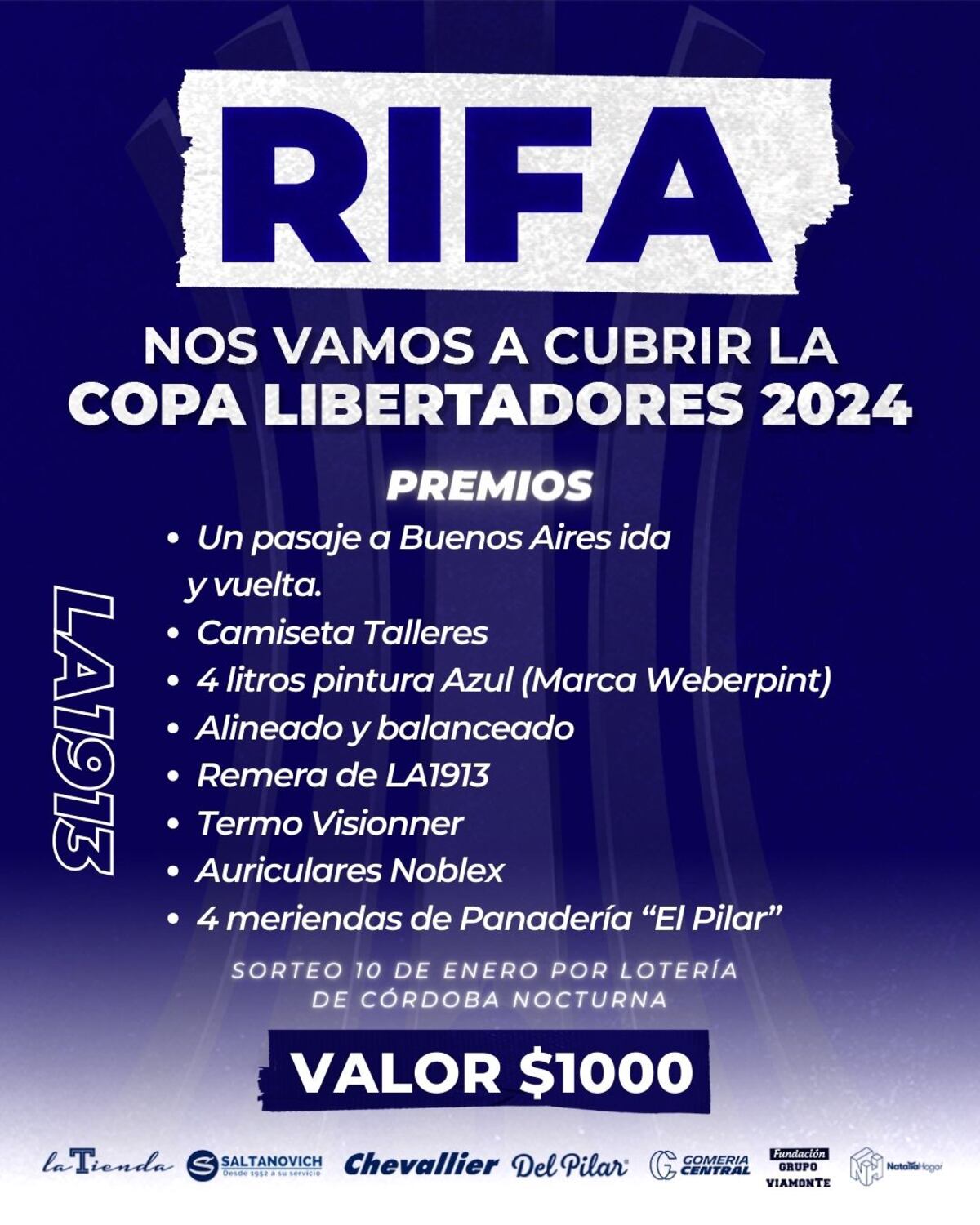 La1913 organiza un sorteo con el fin de recaudar fondos para poder viajar a cubrir los partidos como visitante de Talleres en la Copa Libertadores 2024.