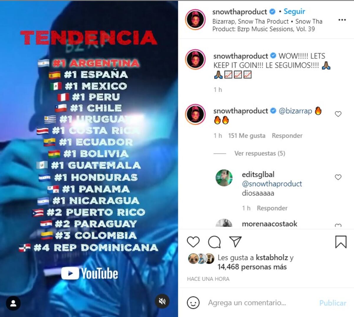 El video se convirtió en tendencia en la gran mayoría de los países de la región (Instagram).