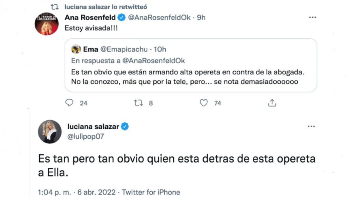 Los tuits de Luciana Salazar sobre la situación de Ana Rosenfeld.