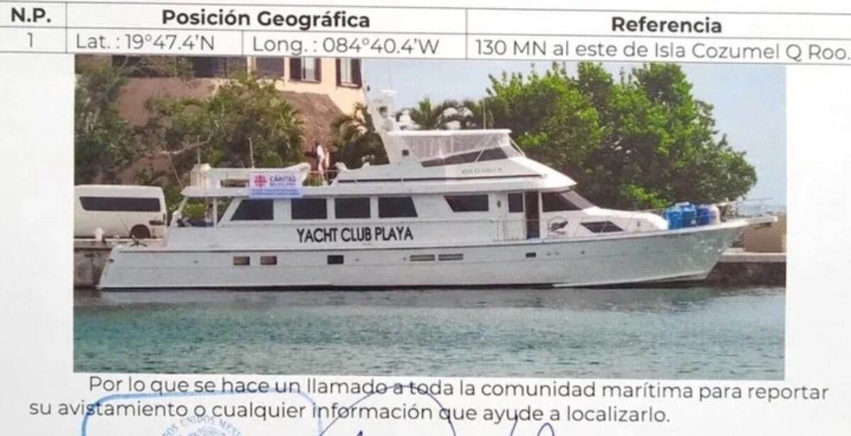 El pedido de ayuda para intentar hallar el yate perdido en el mar Caribe.