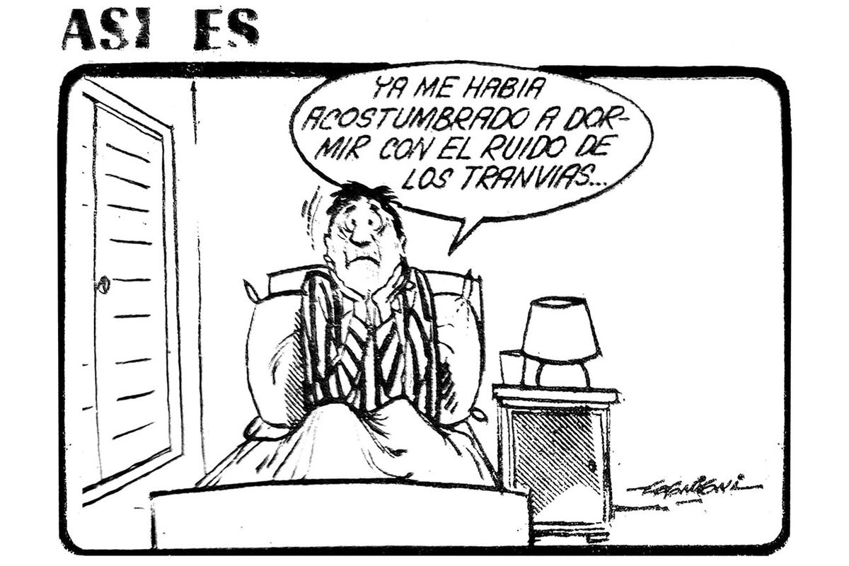 Viñeta de Alberto Cognigni publicada en La Voz el día posterior del final de los tranvías.