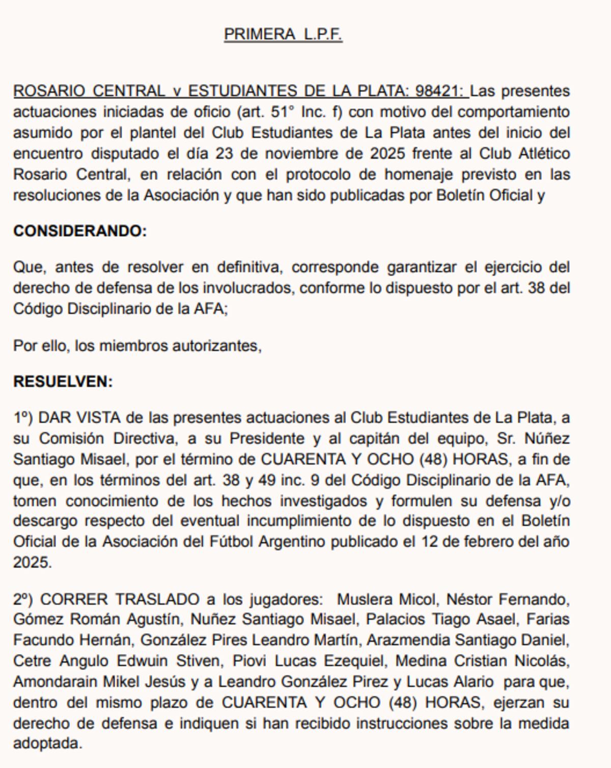 Posible sanción a Estudiantes de La Plata.