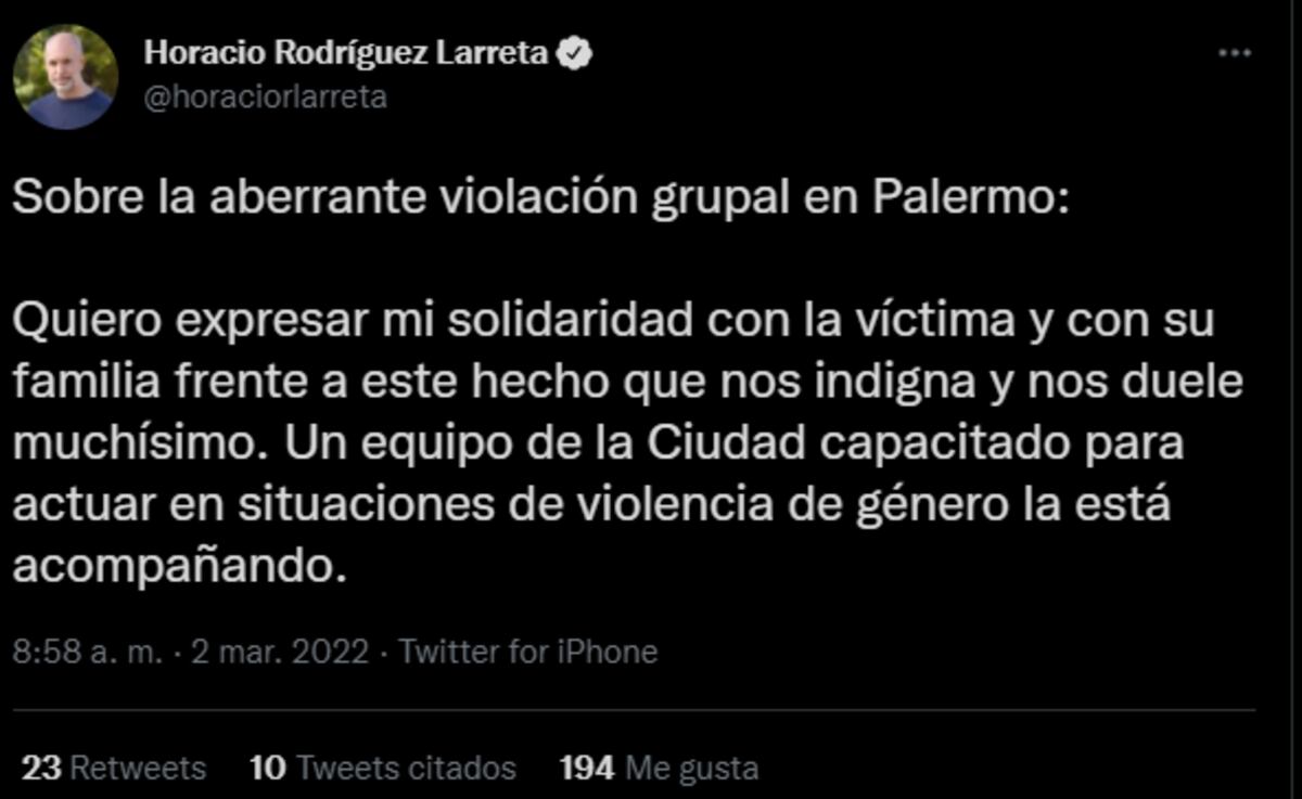 Larreta calificó de "aberrante" el hecho y se solidarizó con la familia. (Captura de Twitter)