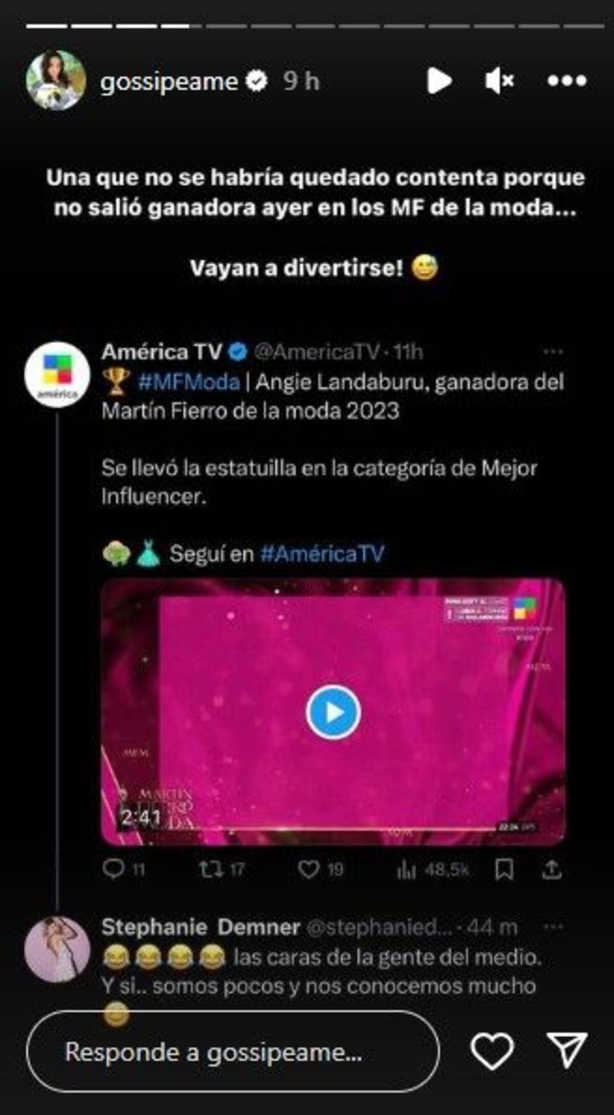 El comentario de Stephanie Demner al ver que perdió el premio de Mejor Influencer. (Foto: Captura de pantalla)