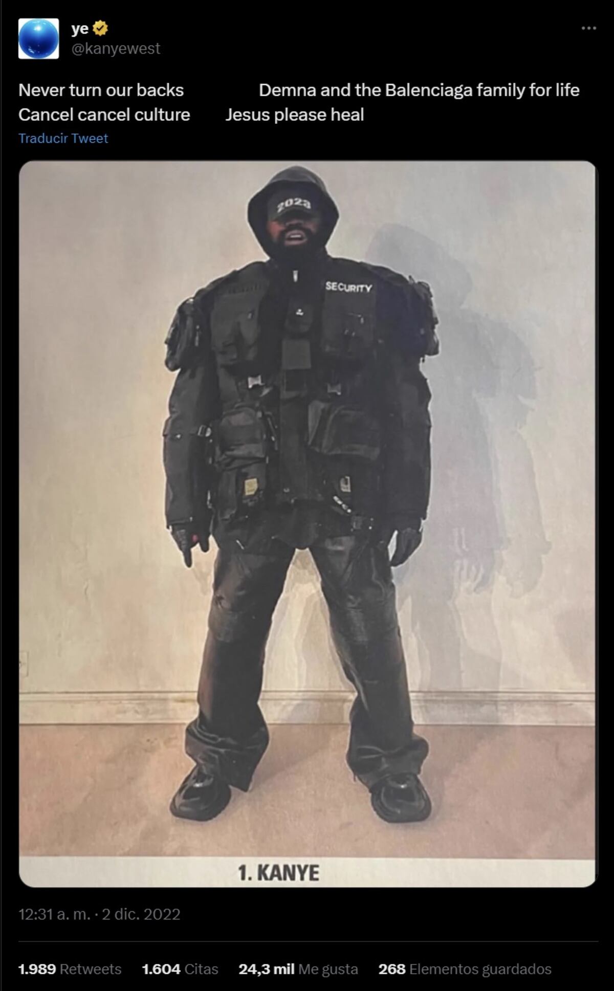 Una de las últimas publicaciones de Kanye West en Twitter fue para defender la polémica campaña de Balenciaga con infancias (Captura de pantalla)