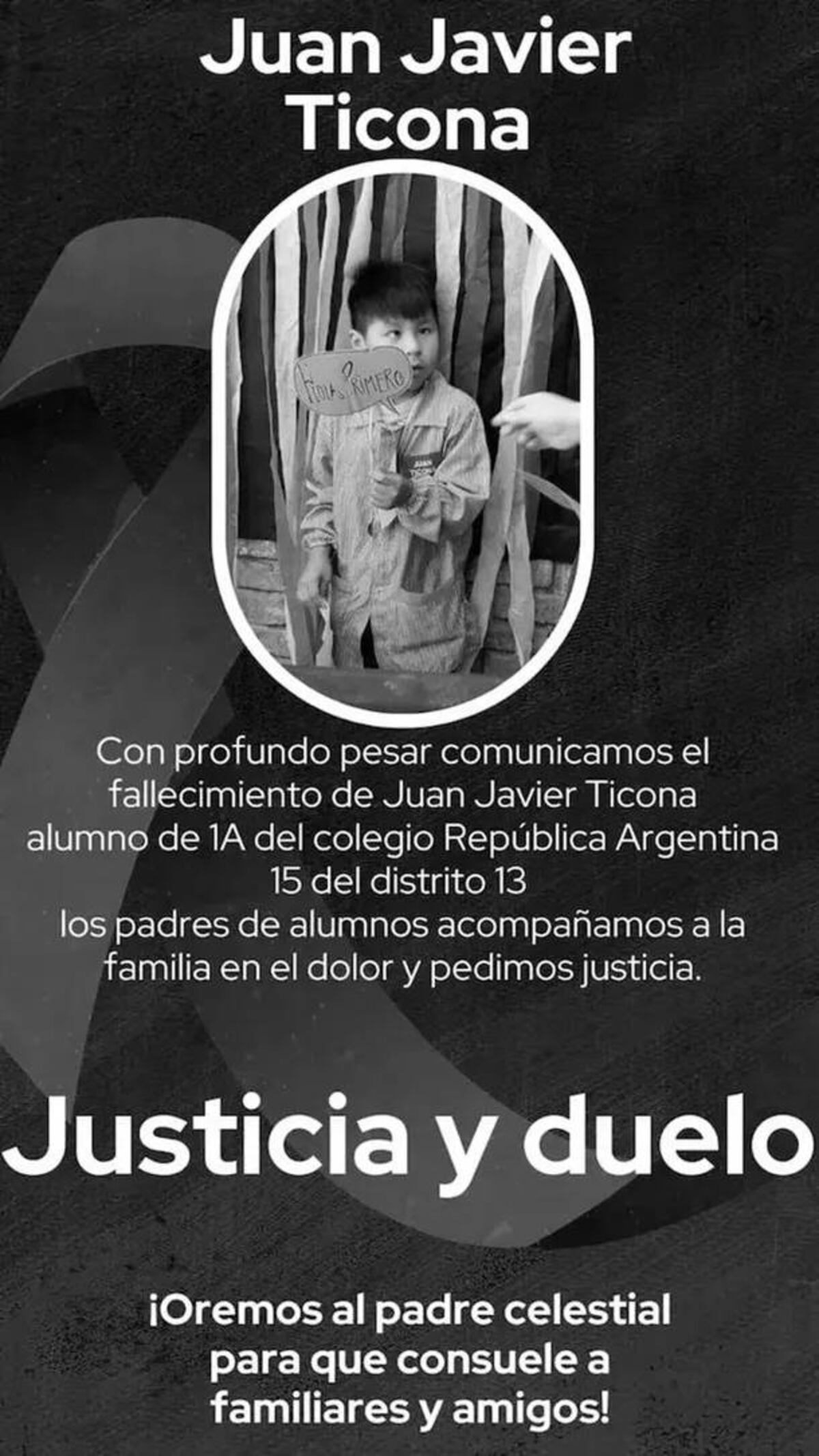 Juancito Ticona tenía 6 años y murió después de rodar por las escaleras en la escuela a la que asistía en Villa Lugano. (Foto: Facebook)