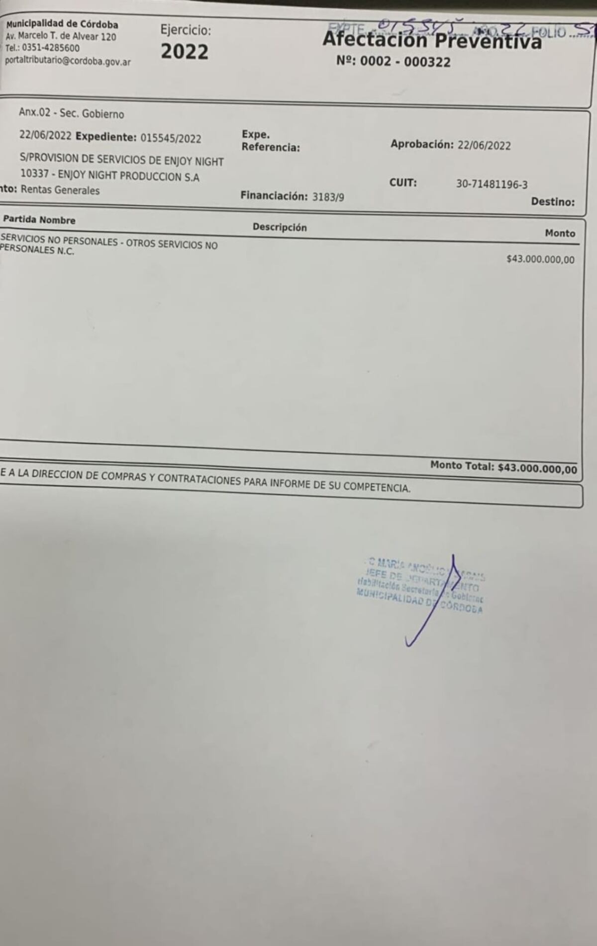 Aprobación de la orden de pago para la productora.