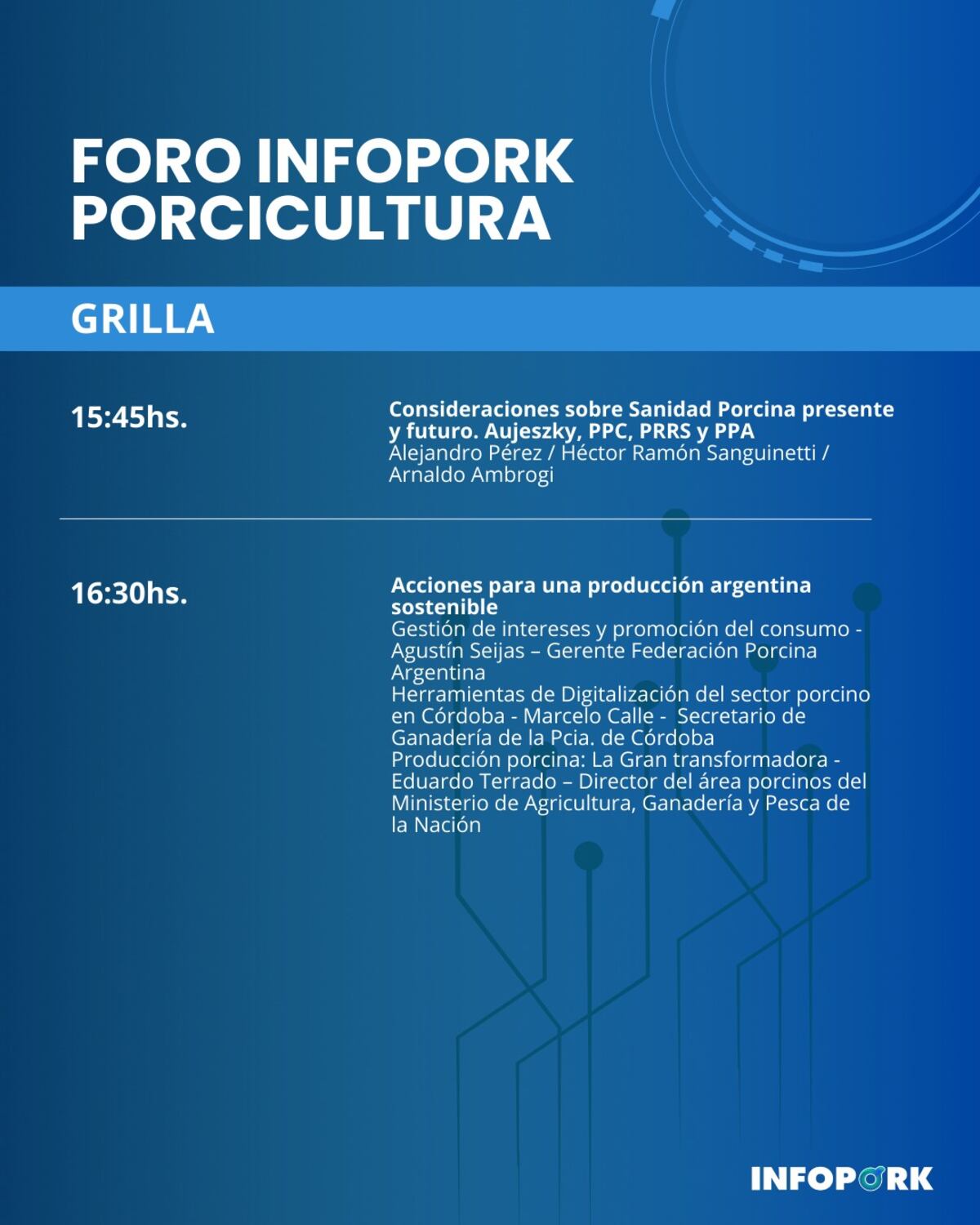 AGENDA. Calendario del Foro de Porcicultura organizado por Infopork en la sede de La Voz.