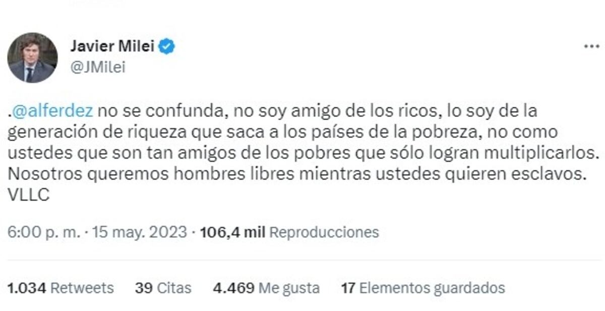 Javier Milei le contestó a Alberto Fernández via Twitter. (Captura de pantalla)