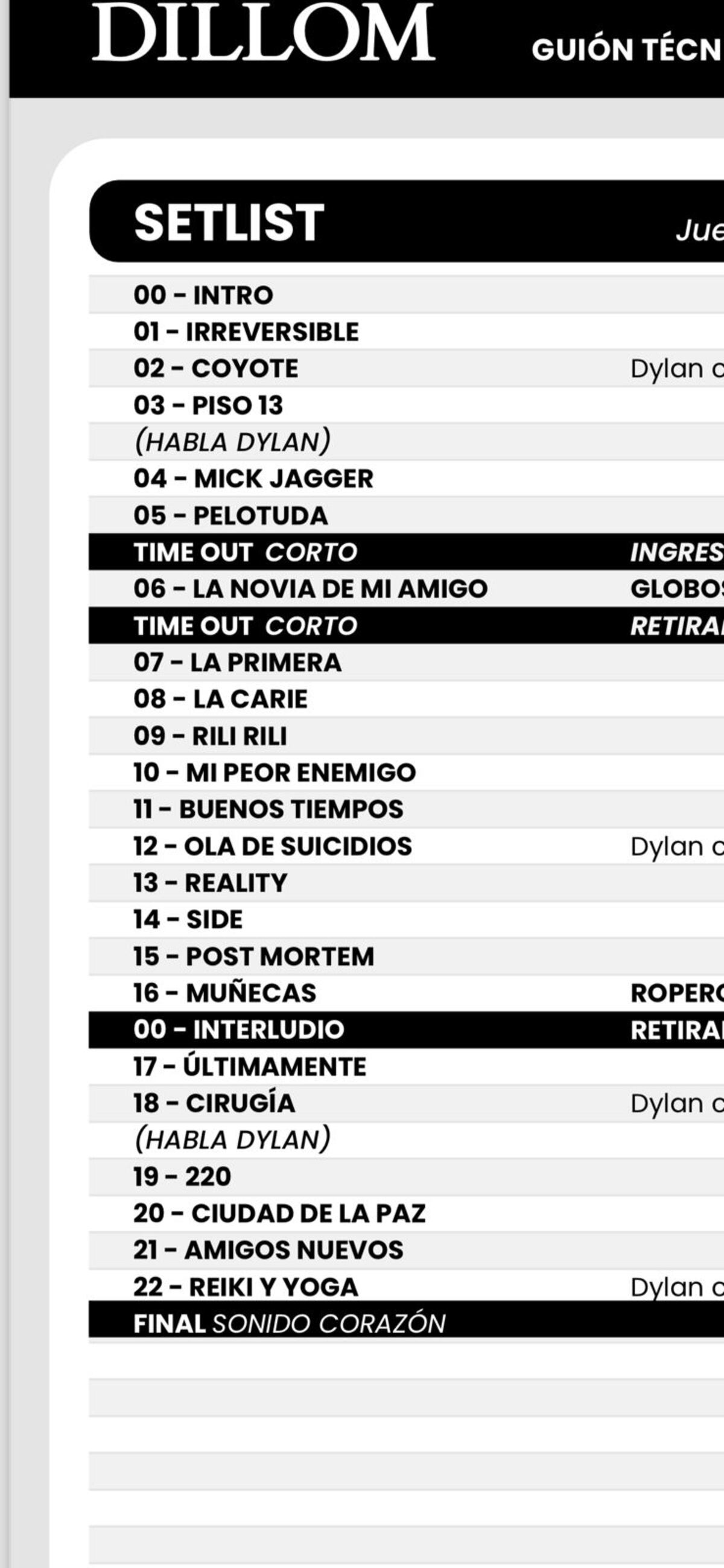Dillom, set list. Foto: prensa.