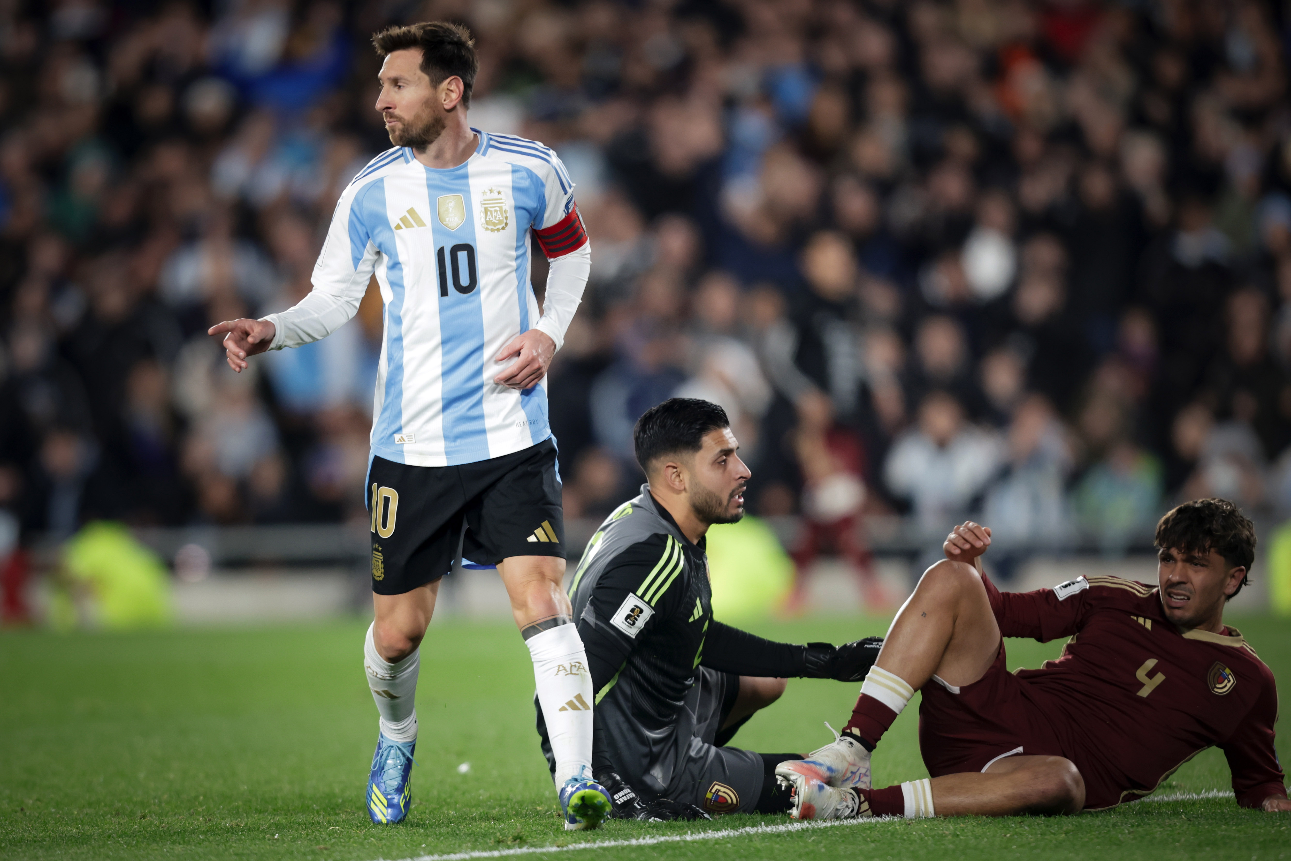 Festejo de Argentina. Argentina vs Venezuela. Eliminatorias Mundial USA 2026