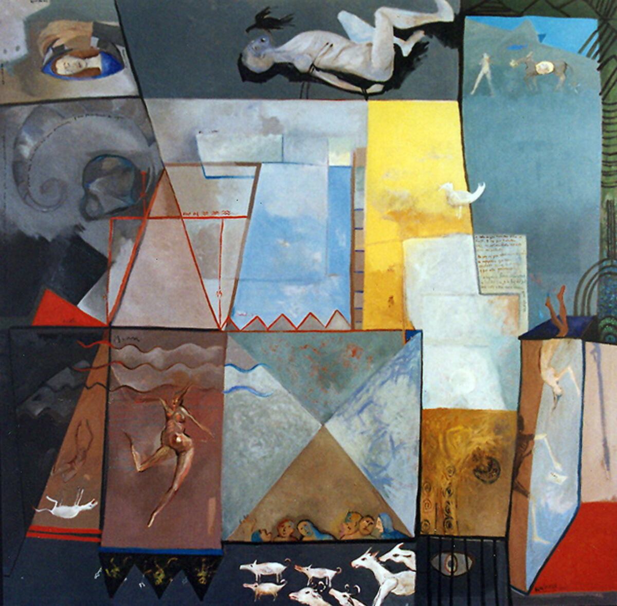 "Dios, el mundo y el hombre", obra de Hilda Zagaglia que se expone en el Caraffa. (Museo Emilio Caraffa)