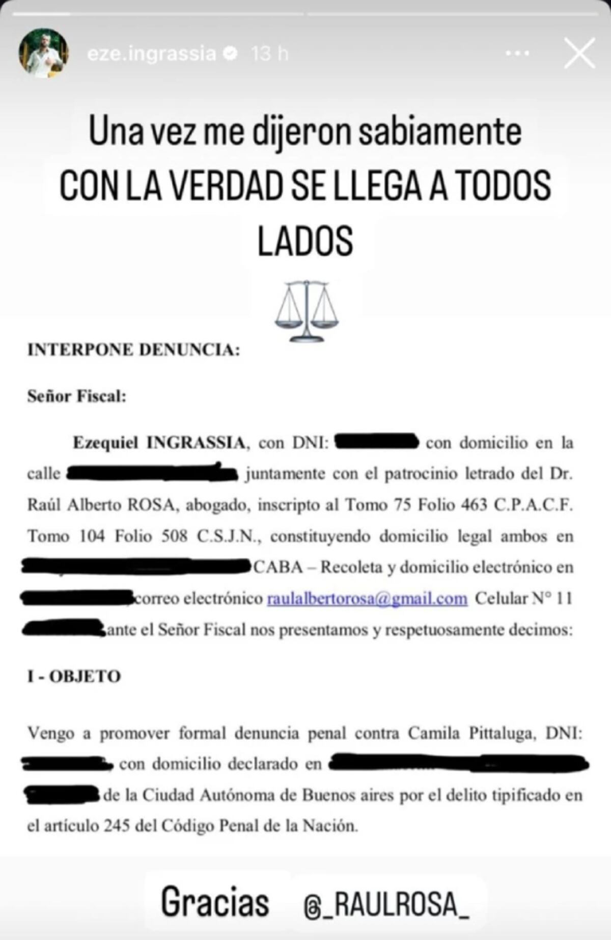 La historia de Ezequiel Ingrassia. (Captura)