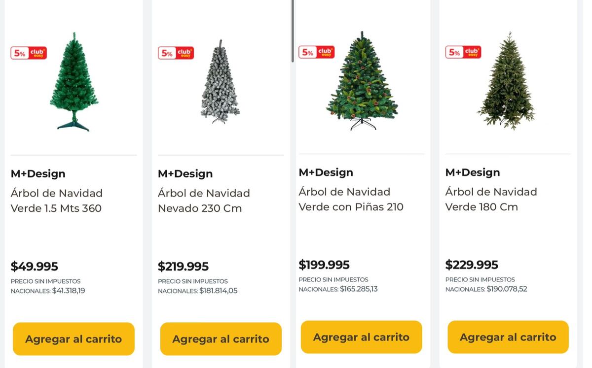 Easy ofrece múltiples opciones y precios para tu árbol de Navidad.