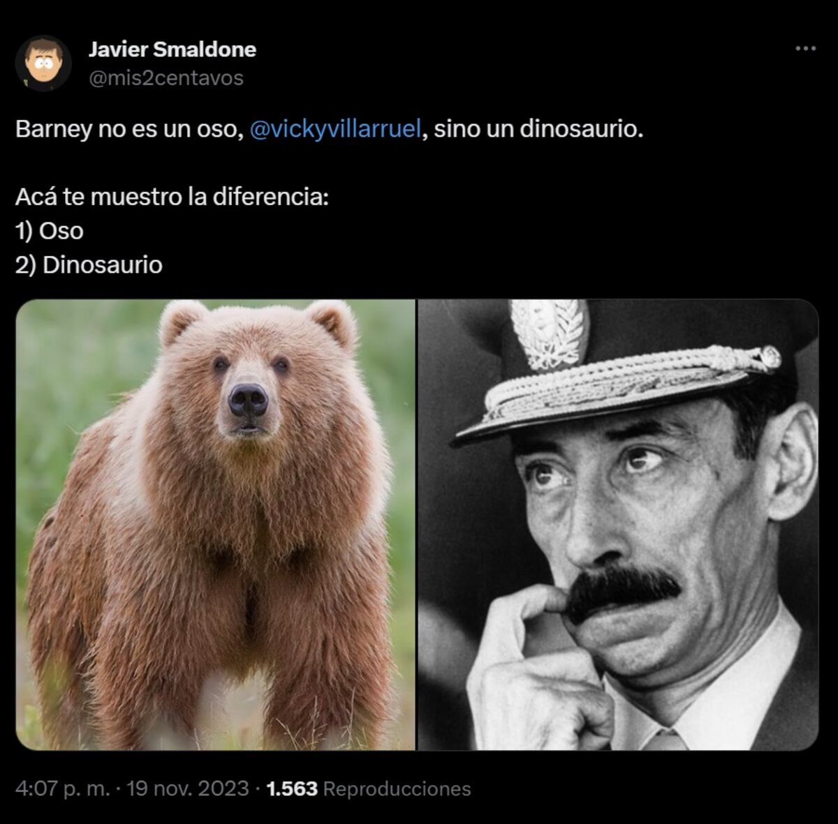Barney se metió al balotaje 2023: los memes del dinosaurio infantil tras los dichos de Villaruel (Captura de pantalla)